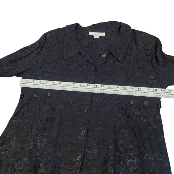 Vtg Studio 90 Black Brocade Jacquard Asymmetric Lagenlook Goth Blouse SZ S - Picture 9 of 12